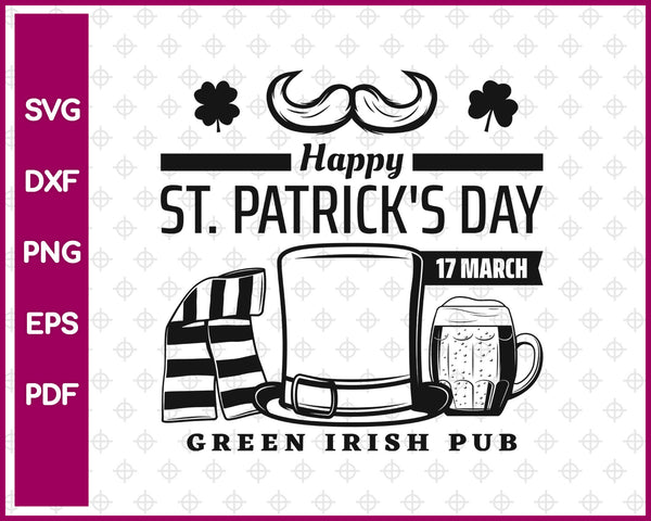 Happy St Pstrick’s Day 17 March Green Irish Pug Svg, St Patricks Day Svg Dxf Png Eps Pdf Printable Files