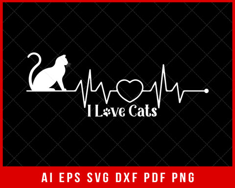 I Love Cats Fur Mom Paw Print Silhouette SVG Cutting File Digital Download