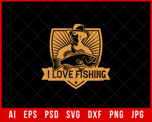 I Love Fishing Funny Editable T-shirt Design Digital Download File