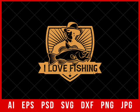 I Love Fishing Funny Editable T-shirt Design Digital Download File