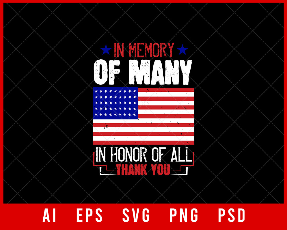 In Memory of Many in Honor of All Thank You Memorial Day Editable T-shirt Design Digital Download File