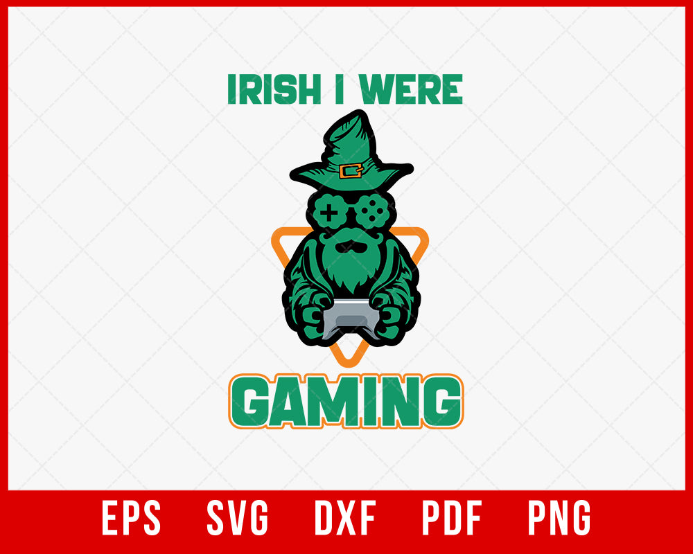 Irish I Were Gaming Leprechaun Video Game St Patrick's Day T-Shirt Design Sports SVG Cutting File Digital Download 