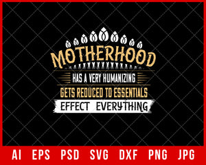 Motherhood Has a Very Humanizing Effect Everything Gets Reduced Mother’s Day Gift Editable T-shirt Design Ideas Digital Download File