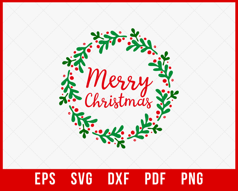 Merry Christmas Wreath Xmas Ornaments SVG Cutting File Digital Download