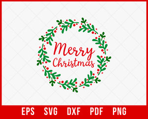 Merry Christmas Wreath Xmas Ornaments SVG Cutting File Digital Download