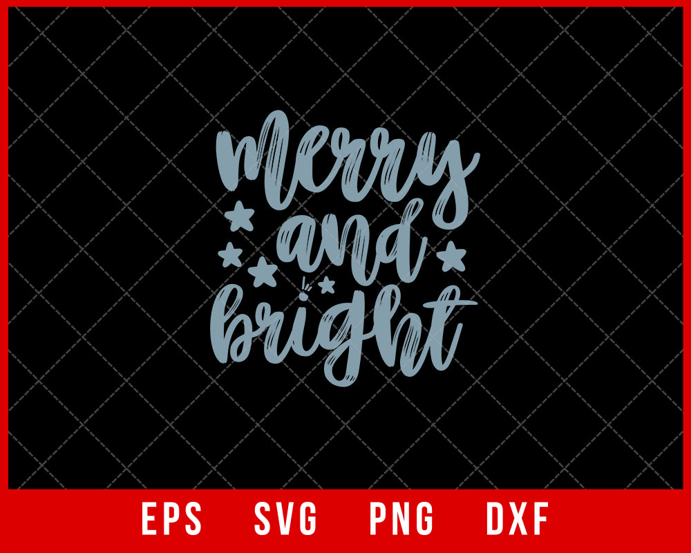 Merry and Bright Happy Christmas SVG Cut File for Cricut and Silhouette Digital Download