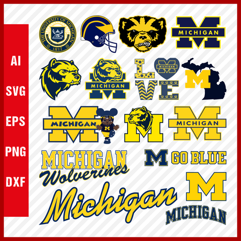 Michigan Wolverines svg NCAA National Collegiate Athletic Association Team Logo Clipart Bundle