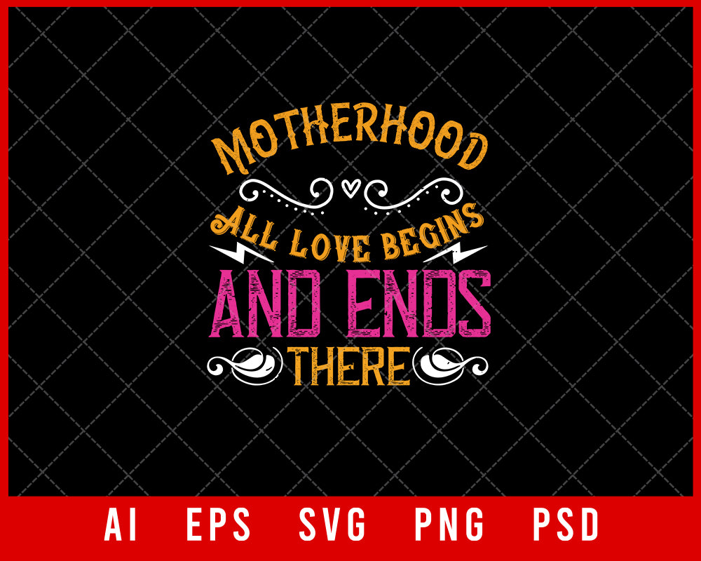 Motherhood All Love Begins and Ends There Mother’s Day Gift Editable T-shirt Design Ideas Digital Download File