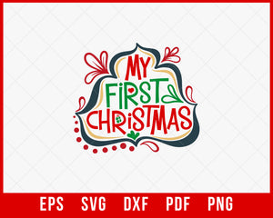 My First Christmas Monogram Split Middle Cameo SVG Cutting File Digital Download