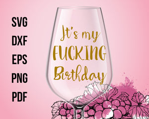 It's My Fucking Birthday Wine Glasses Cut File For Cricut SVG, DXF, PNG, EPS, PDF Silhouette Printable Files