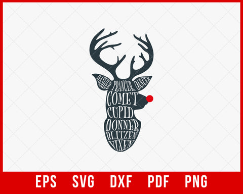 Reindeer Names Funny Christmas SVG Cutting File Digital Download