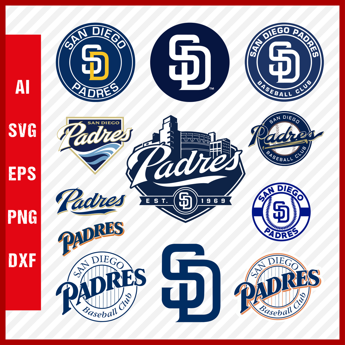 San Diego Padres Mlb Svg Cut Files Baseball Clipart Bundle ...