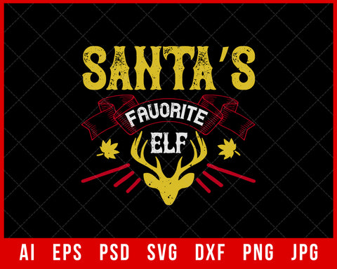 Santa’s Favorite Elf Funny Christmas Editable T-shirt Design Digital Download File