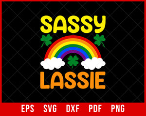 Sassy Lassie Funny St. Patrick's Day T-Shirt for Girls Cats SVG Cutting File Digital Download    