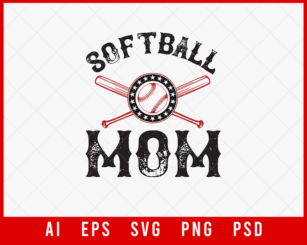 Softball Mom Mother’s Day Gift Editable T-shirt Design Ideas Digital Download File