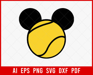Mickey Mouse Ears Outline with Tennis Ball Disney SVG Cut File for Cricut and Silhouette Digital Download