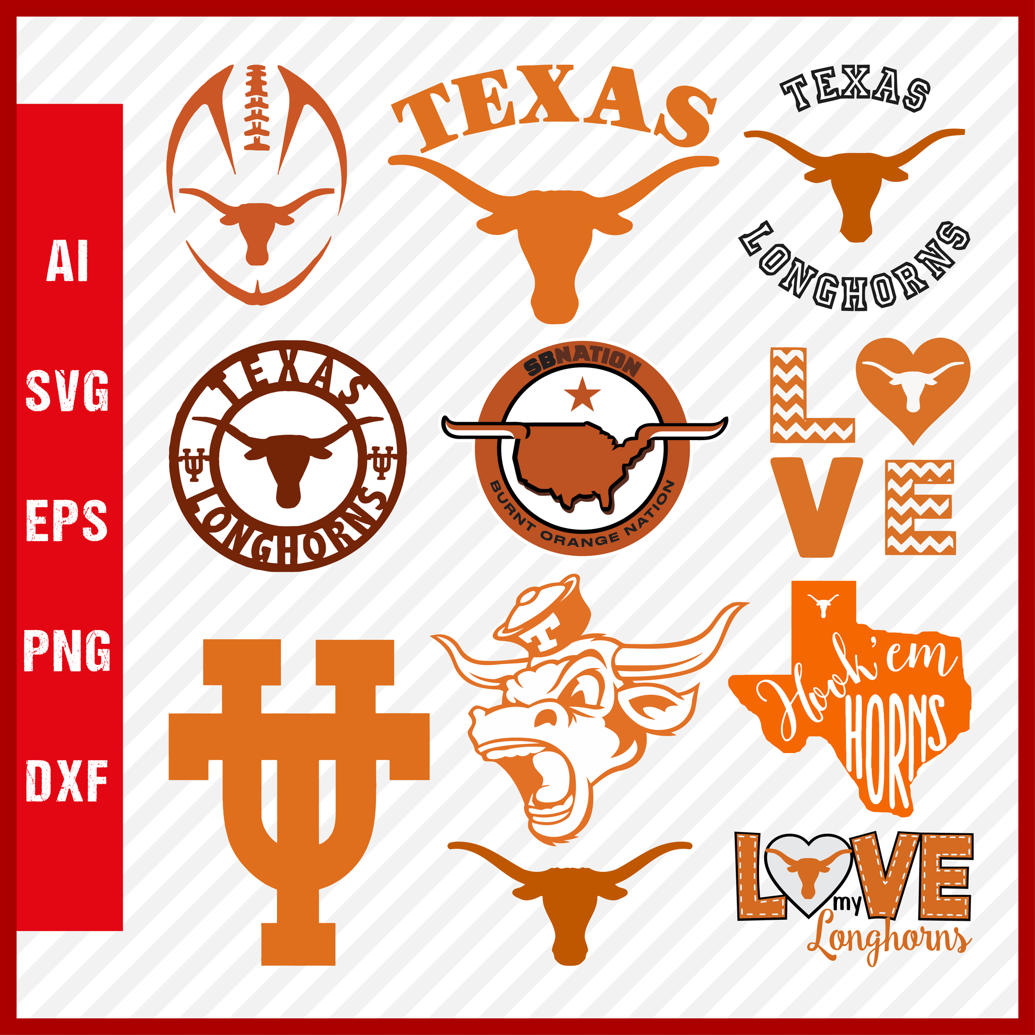 Texas Longhorns svg NCAA National Collegiate Athletic Association Team Logo Clipart Bundle