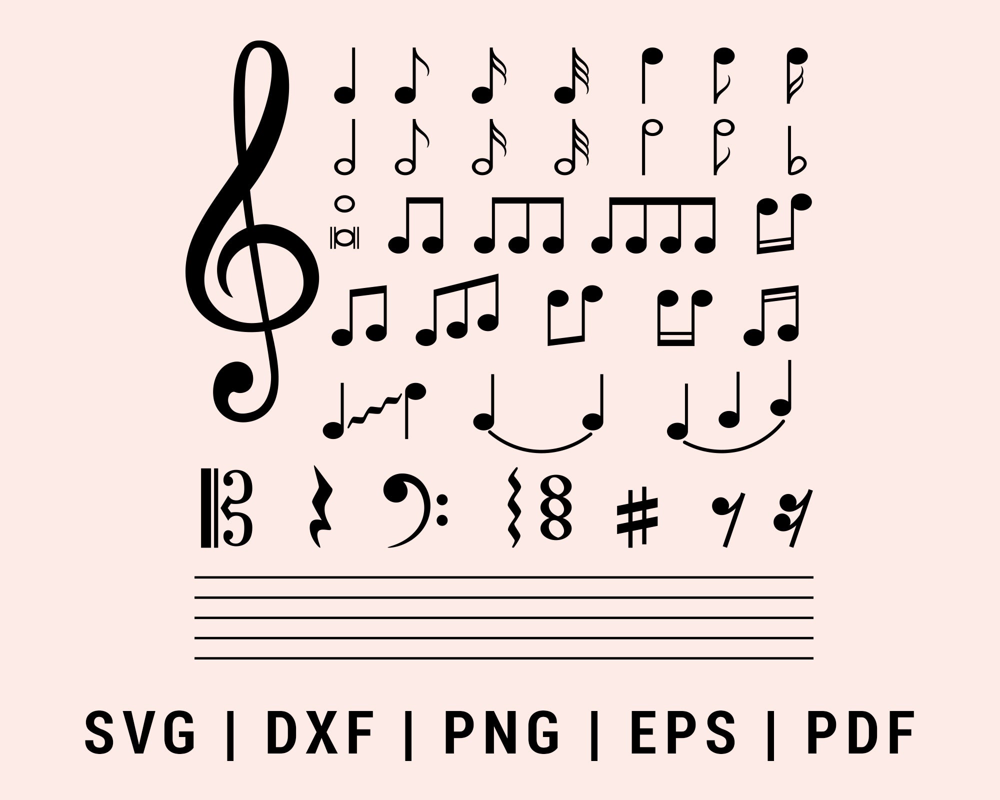 Music Notes Musical Cut File for Cricut Bundle SVG, DXF, PNG, EPS, PDF Cricut Silhouette Printable Files