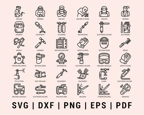 Welder Equipment Icon Set Cut File For Cricut Bundle SVG, DXF, PNG, EPS, PDF Silhouette Printable Files