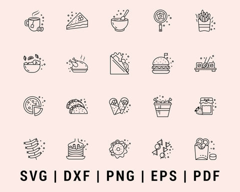 Various fast food and drink icon lined Cut File For Cricut Bundle SVG, DXF, PNG, EPS, PDF Silhouette Printable Files