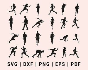 Runner Running Exercise Marathon Man Women Bundle SVG, DXF, PNG, EPS, PDF Cricut Silhouette Printable Files