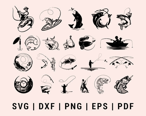 Fishing 10+ Design Bundle SVG, DXF, PNG, EPS, PDF Printable Files