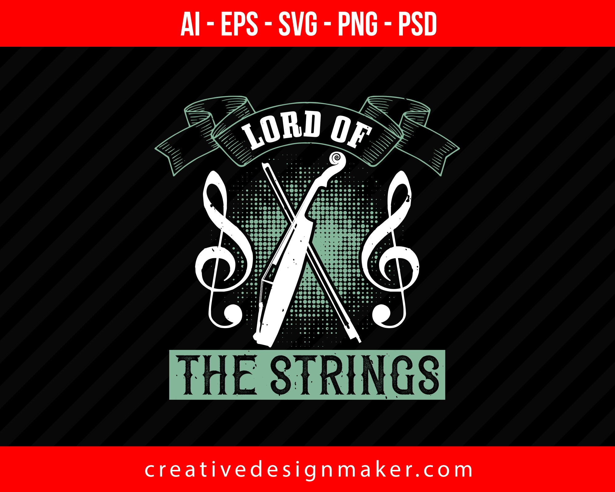 Lord of the strings Violin Print Ready Editable T-Shirt SVG Design!