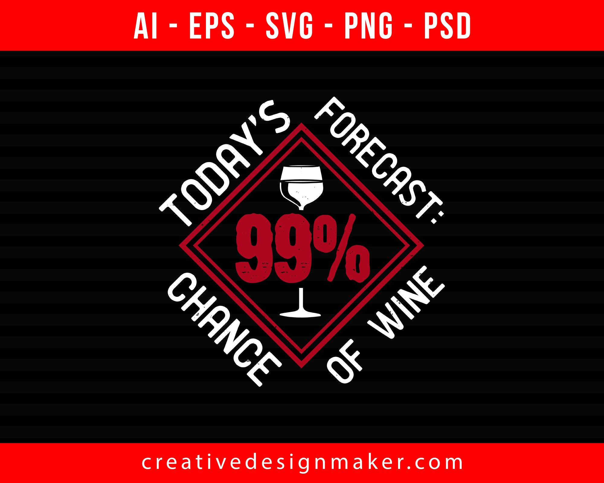 Today’s forecast 99% chance of wine of Wine Print Ready Editable T-Shirt SVG Design!