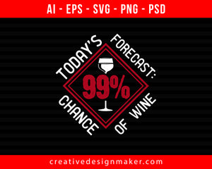 Today’s forecast 99% chance of wine of Wine Print Ready Editable T-Shirt SVG Design!