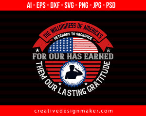 The Willingness Of America's Veterans Day Print Ready Editable T-Shirt SVG Design!