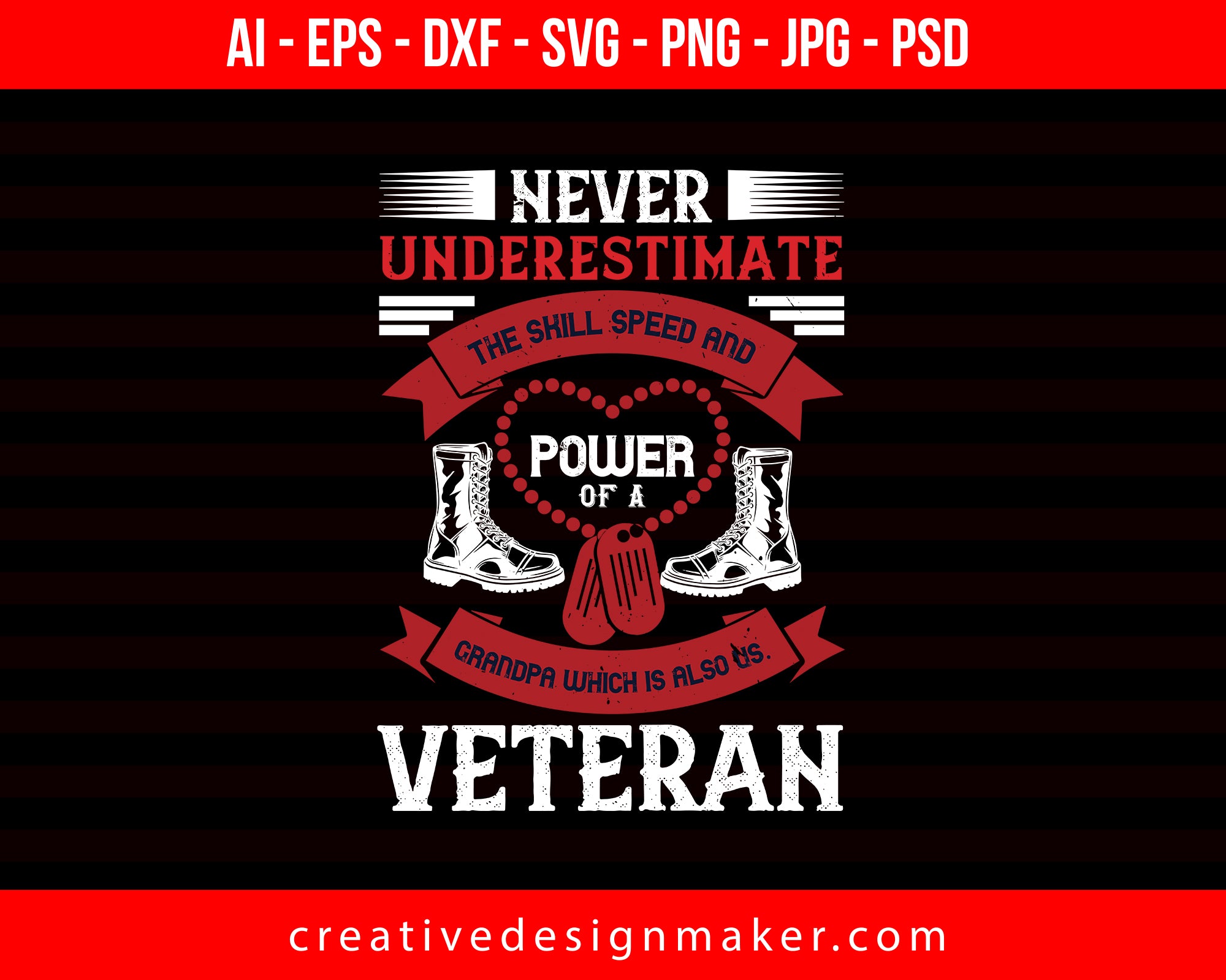 Never Underestimate The Skill Speed And Power Of A Grandpa A Which Is Also Us. Veterans Day Print Ready Editable T-Shirt SVG Design!