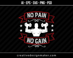 No Pain No Gain Gym Print Ready Editable T-Shirt SVG Design!