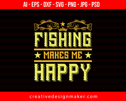 Fishing makes me happy Print Ready Editable T-Shirt SVG Design!