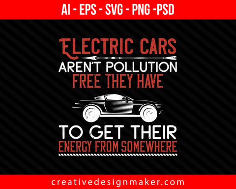 Electric cars aren't pollution-free; they have to get their energy from somewhere Print Ready Editable T-Shirt SVG Design!