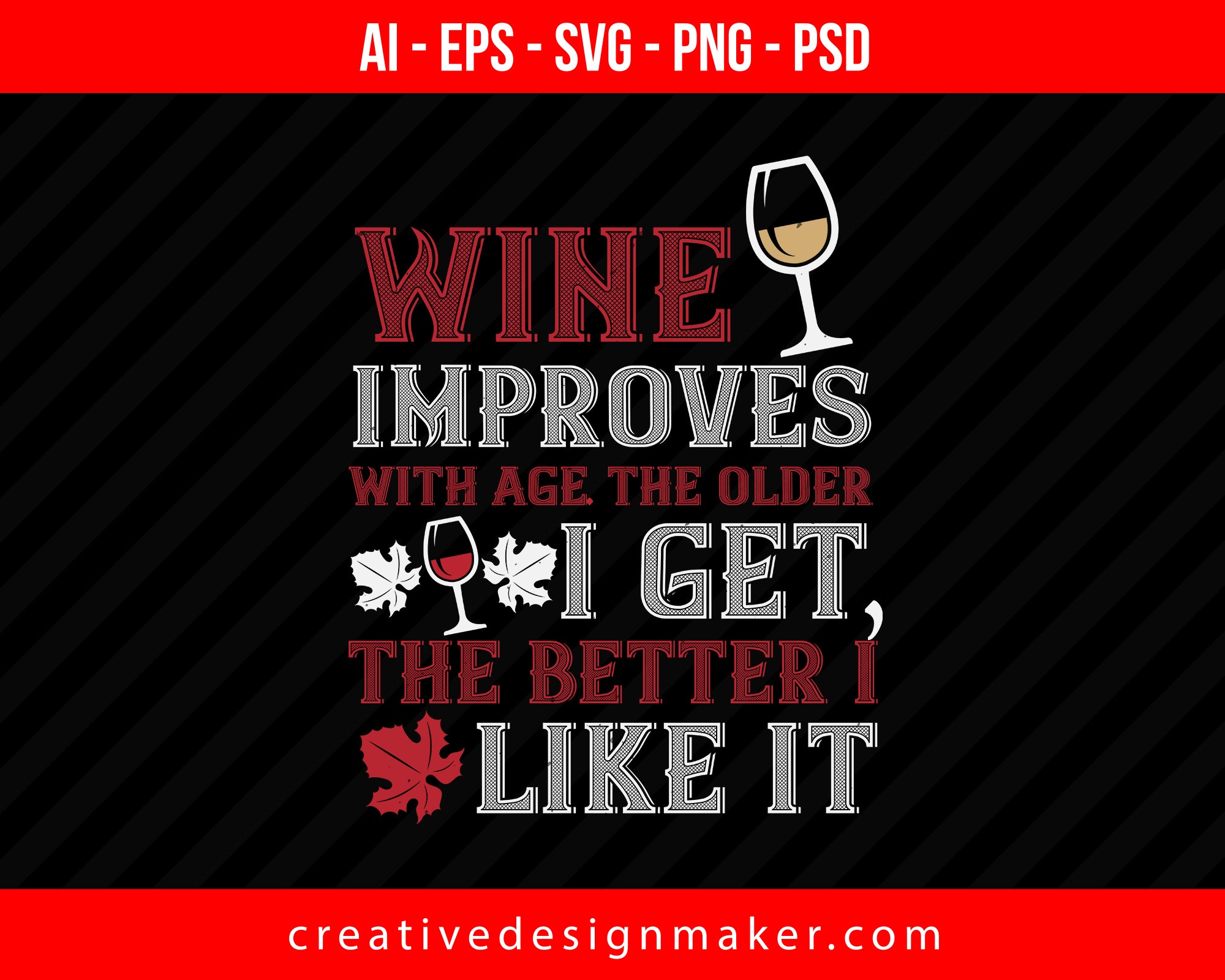 Wine improves with age the older Print Ready Editable T-Shirt SVG Design!