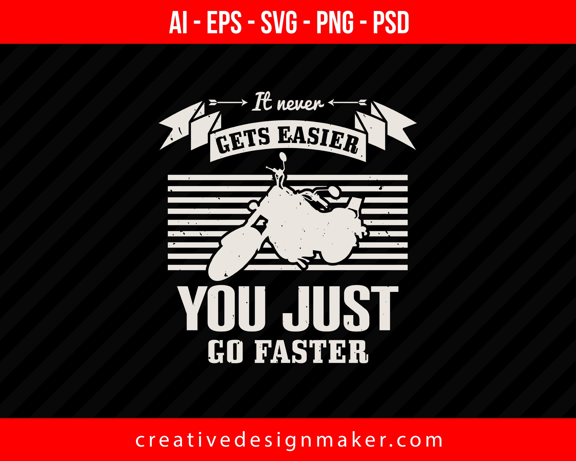 It never gets easier, you just go faster Vehicles Print Ready Editable T-Shirt SVG Design!