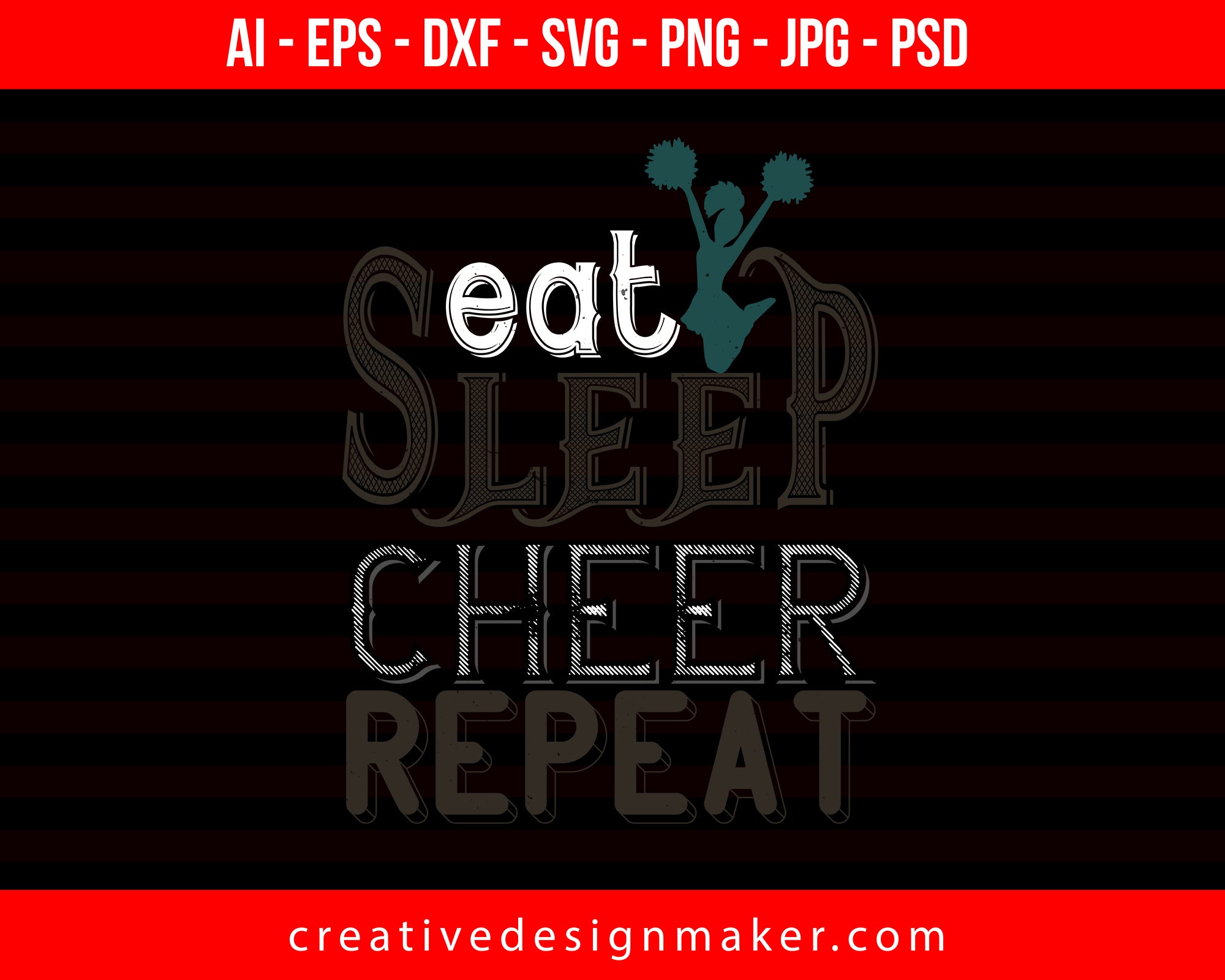 Eat Sleep Cheer Mom Football Print Ready Editable T-Shirt SVG Design!