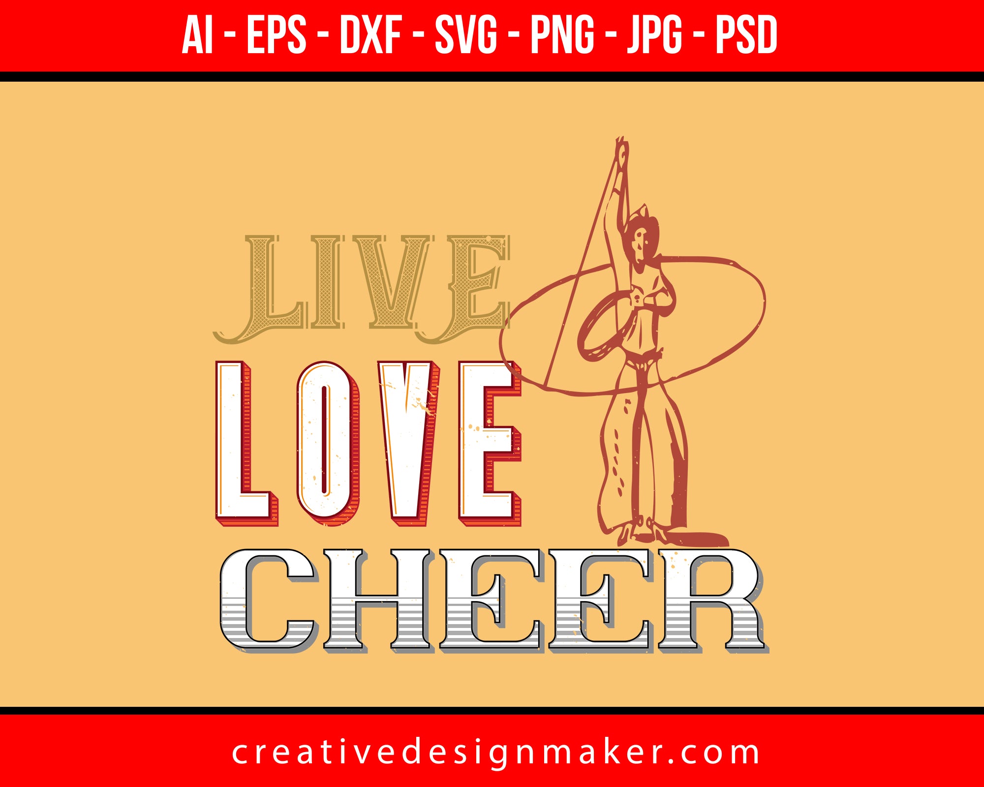 Live Love Cheer Football Print Ready Editable T-Shirt SVG Design!