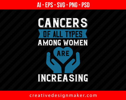 Cancers Of All Types Among Women Are Increasing World Health Print Ready Editable T-Shirt SVG Design!