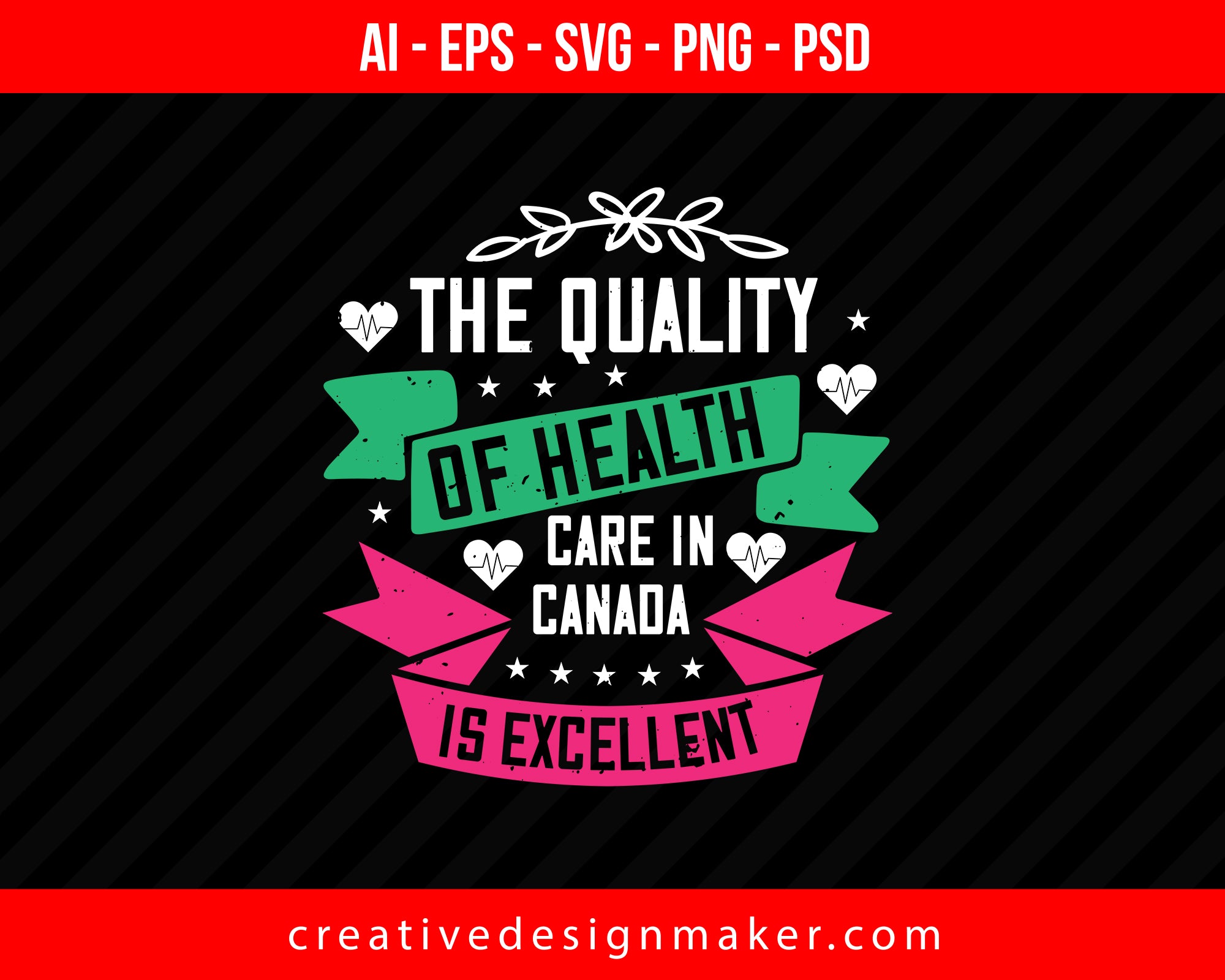 The Quality Of Health Care In Canada Is Excellent World Health Print Ready Editable T-Shirt SVG Design!