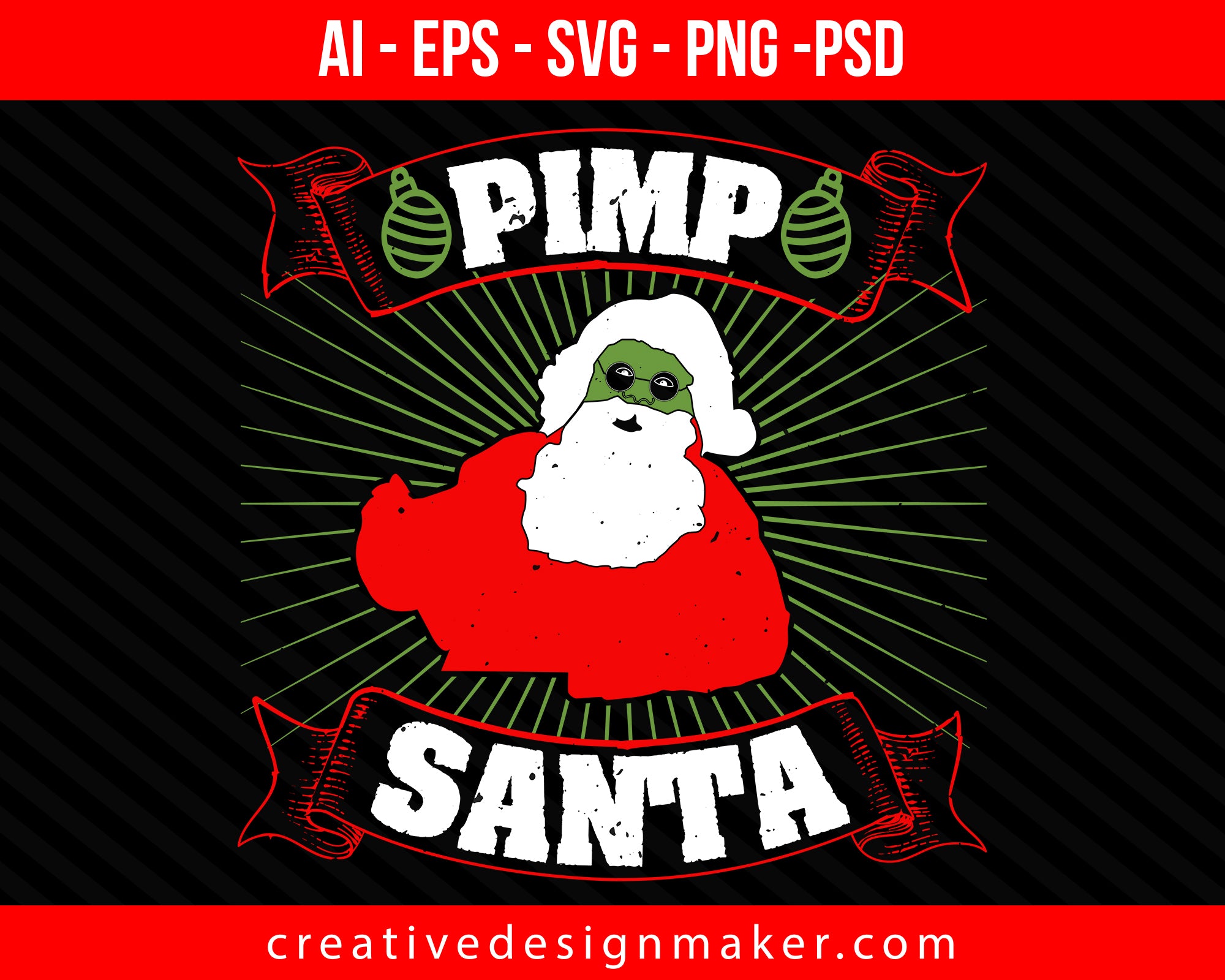 Pimp Santa Christmas Print Ready Editable T-Shirt SVG Design!