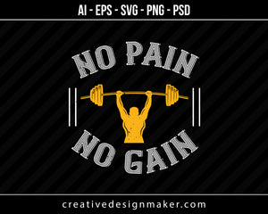 No Pain No Gain Gym Print Ready Editable T-Shirt SVG Design!