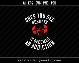 Once You See Besults It Becomes And Addiction Gym Print Ready Editable T-Shirt SVG Design!