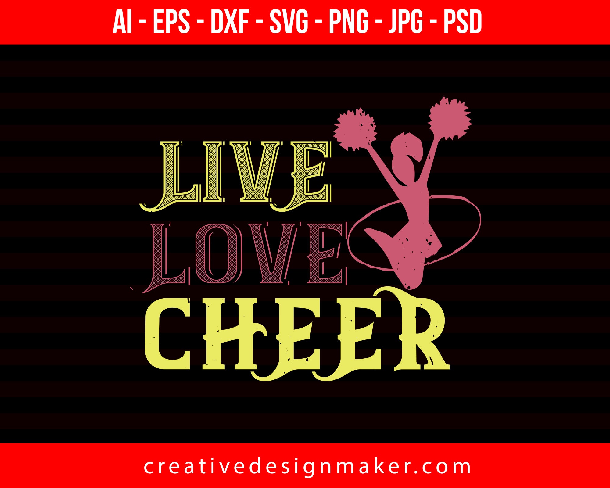Live Love Cheer Football Print Ready Editable T-Shirt SVG Design!