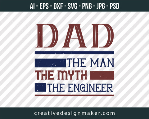 Dad The Man The Myth The Engineer Print Ready Editable T-Shirt SVG Design!