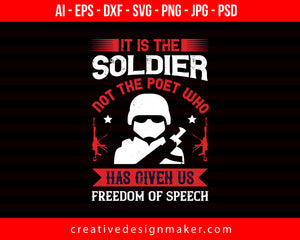 It Is The Soldier, Not The Poet, Who Has Given Us Freedom Of Speech  Veterans Day Print Ready Editable T-Shirt SVG Design!