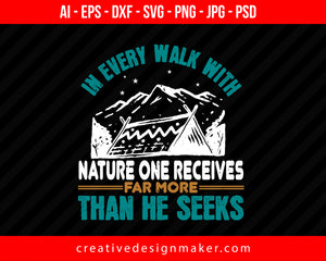 In Every Walk With Nature, One Receives Far More Than He Seeks Hiking Print Ready Editable T-Shirt SVG Design!