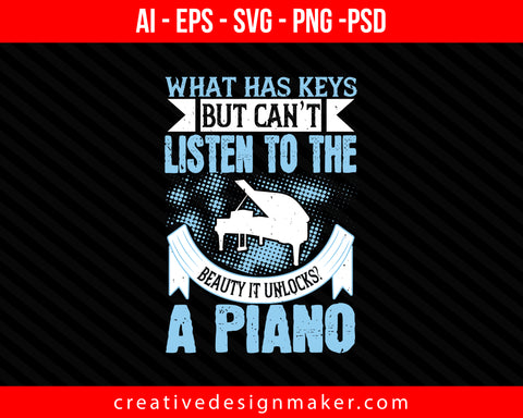 What has keys but can’t listen to the beauty it unlocks A Piano Print Ready Editable T-Shirt SVG Design!