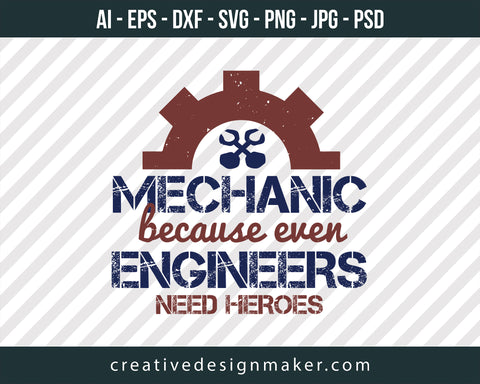 Mechanic Beacuse Ever Engineers Need Heroes Print Ready Editable T-Shirt SVG Design!