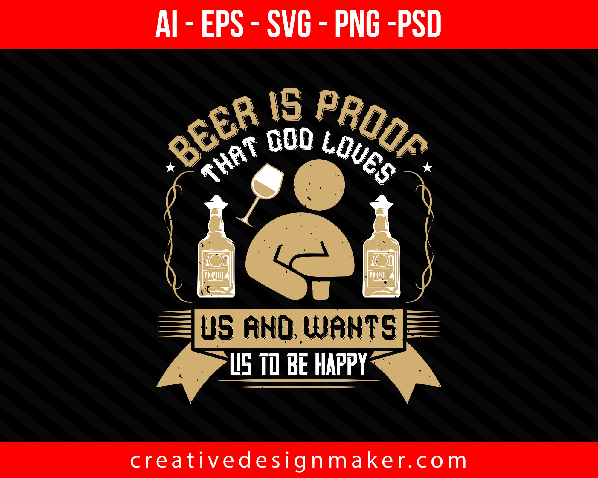 Beer is proof that God loves us and wants us to be happy Drinking Print Ready Editable T-Shirt SVG Design!